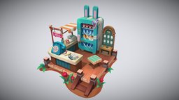 Modern Oasis casual, stilized, handpainted, low-poly, blender, lowpoly, hand-painted, environment