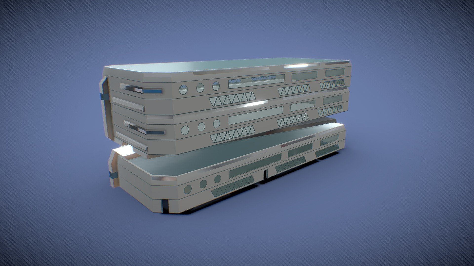 Simplistic stylized and low poly sci fi block of flats 3d model