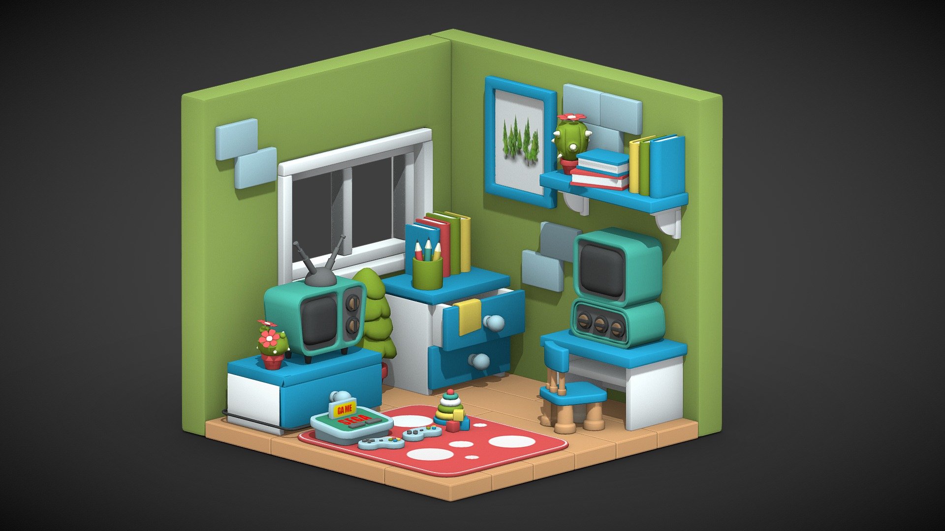 stylized kids room - Isometric - 3D model by loopix 3d model