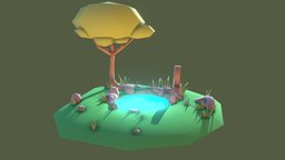Game level scene tree, grass, spacedraw, cartoony, pond, enviroment, lowpolygon, water, unrealengine4, lowpolyart, environmentart, lowpoly-gameasset-gameready, environment-assets, lowpolymodel, fantasy-gameasset, fantasyart, stylizedtree, fantasyenvironment, stylized-environment, stylizedmodel, stylized-texture, maya, unity, game, 3dsmax, gameart, gameasset, stylized, rock, gameready