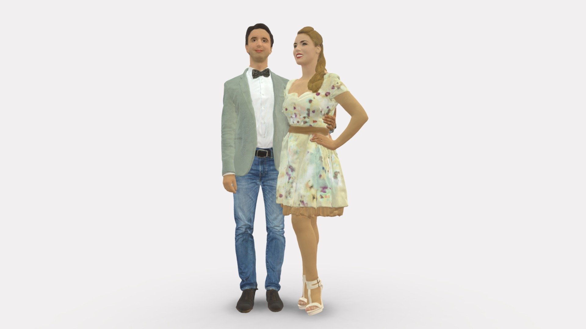 We provide unique 3d scanned models with realistic proportions for closeup and medium-distance views in artworks, paintings and classes. As well as architectural visualization projects.

Main features:




high-end realistic 3d scanned model;

realistic proportions;

highest quality;

low price;

saves you time for more time in landscaping and interiors visualization.

FEATURES 




3d scanned model 

Extremely clean

Edge Loops based

smoothable

symmetrical

professional quality UV map

high level of detail

high resolution textures

real-world scale

system unit: cm

TEXTURES 




Textural Resolution: 4096 x 4096

Color Map

The model is suitable for stereolithography 3d printing 

The model is also ready for fullcolour 3d printing - Beautiful Couple 0913 - Buy Royalty Free 3D model by 3DFarm 3d model