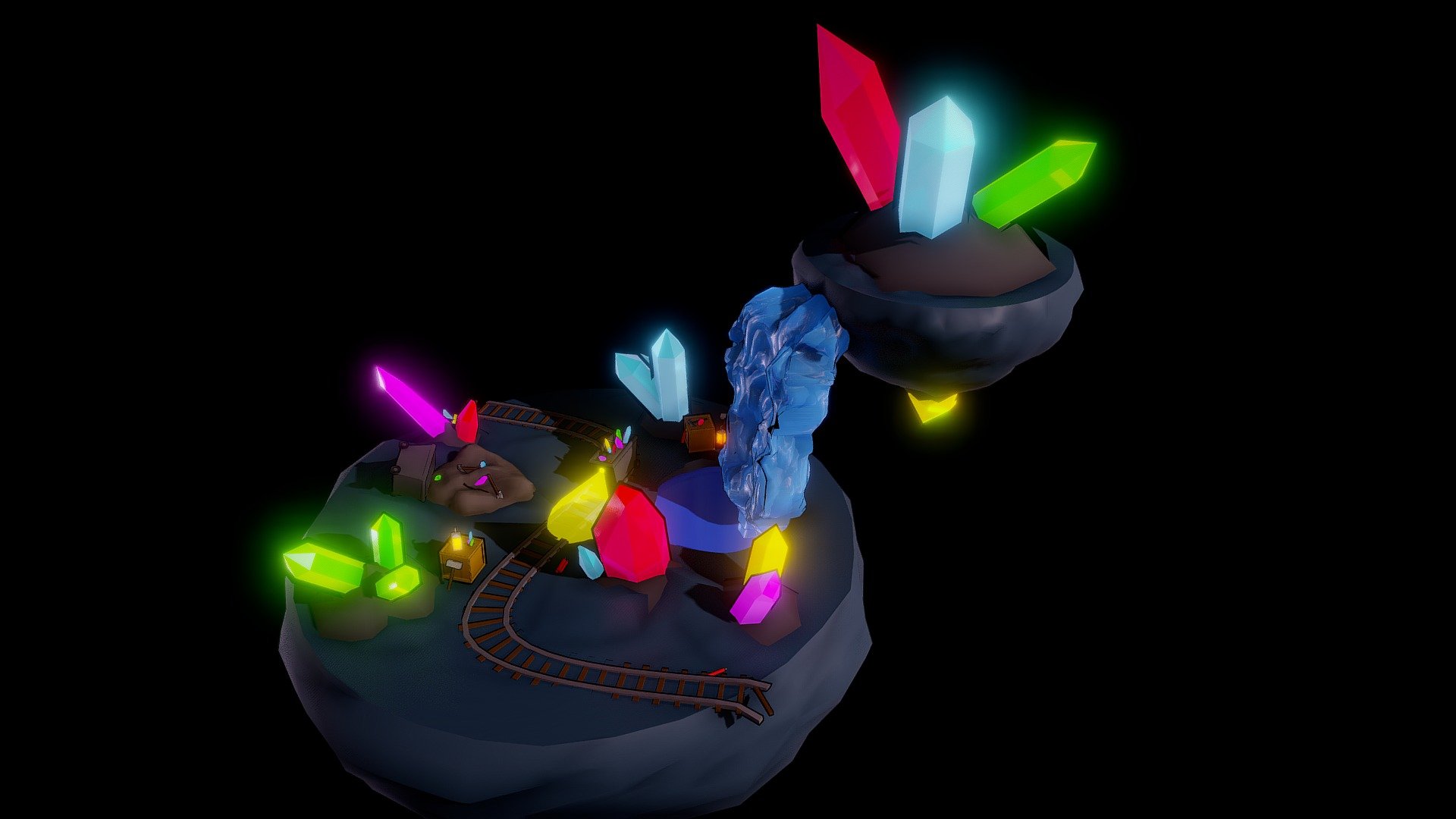 A glimmering cave diorama featuring beautiful crystals with a cartoony vibe - Crystal Cavern Mines - 3D model by lukedobbs 3d model