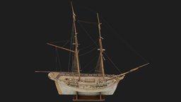 1977-805 Model of two-masted sailing ship battleship, warship, naval, museum, dundee, museumcollection, sailingship, clinker, universityofdundee, boatmodels, shipmodels, mcmanus, photogrammetry, 3dscan, navy, shipmodel, shipmodelcollection, museumgalleriesscotland