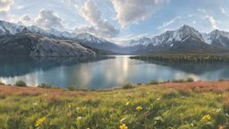 HDRI Meadow Landscape Panorama D virtual, sky, forest, 360, lake, unreal, vr, water, panorama, equirectangular, hdri, skybox, hdr, panoramic, 360-degree-panorama, meadow, backdrop, unity, gameready, ue5, spherical-panorama, createdwithai, skysphere