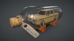 Bottled car vintage, spirit, refraction, alchemy, kami, paranormal, substance, glass, blender, vehicle, car, zbrush, abstract, ghost, bottle