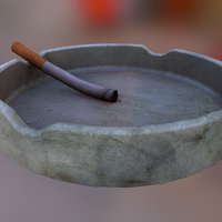 Ashtray with cig cigarette, ashtray, maya, photoshop, blender