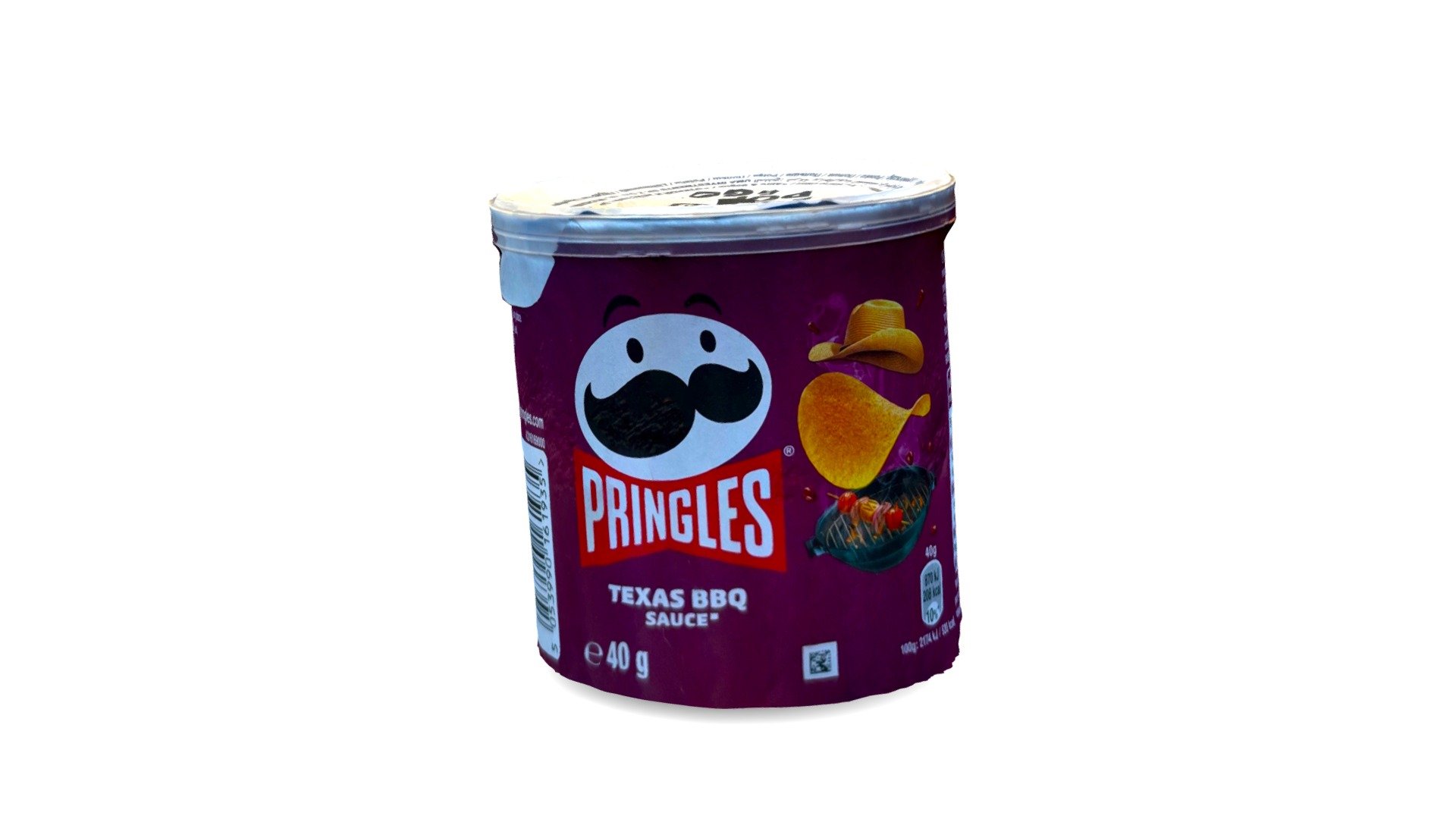 Pringles Texas BBQ Sauce Crisps are the perfect combination of bold and savoury flavours certain to satisfy even the most intense of cravings. Intense vinegar flavour combines with bursts of salt and a subtle malt vinegar background, creating a tasty crisp that’s satisfying from the first bite to the very last. These delectable crisps are perfect for any party or get together, or afternoon snacks, or even a quick nibble. In a convenient 40g container, Pringles Texas BBQ Sauce Crisps are perfectly designed for a snack on-the-go. No matter when or where you enjoy Pringles Texas BBQ Sauce Crisps they will always stay fresh with our iconic resealable container. Since 1967, the Pringles brand has been making the original stackable potato crisp and inspiring snackers everywhere to embrace their playful sides and join the fun. Today, with a huge variety of flavours and ingredients - there’s a Pringles Potato Crisp for every type of taste.

Created with Polycam - Pringles Texas BBQ Sauce - 3D model by gbscans 3d model