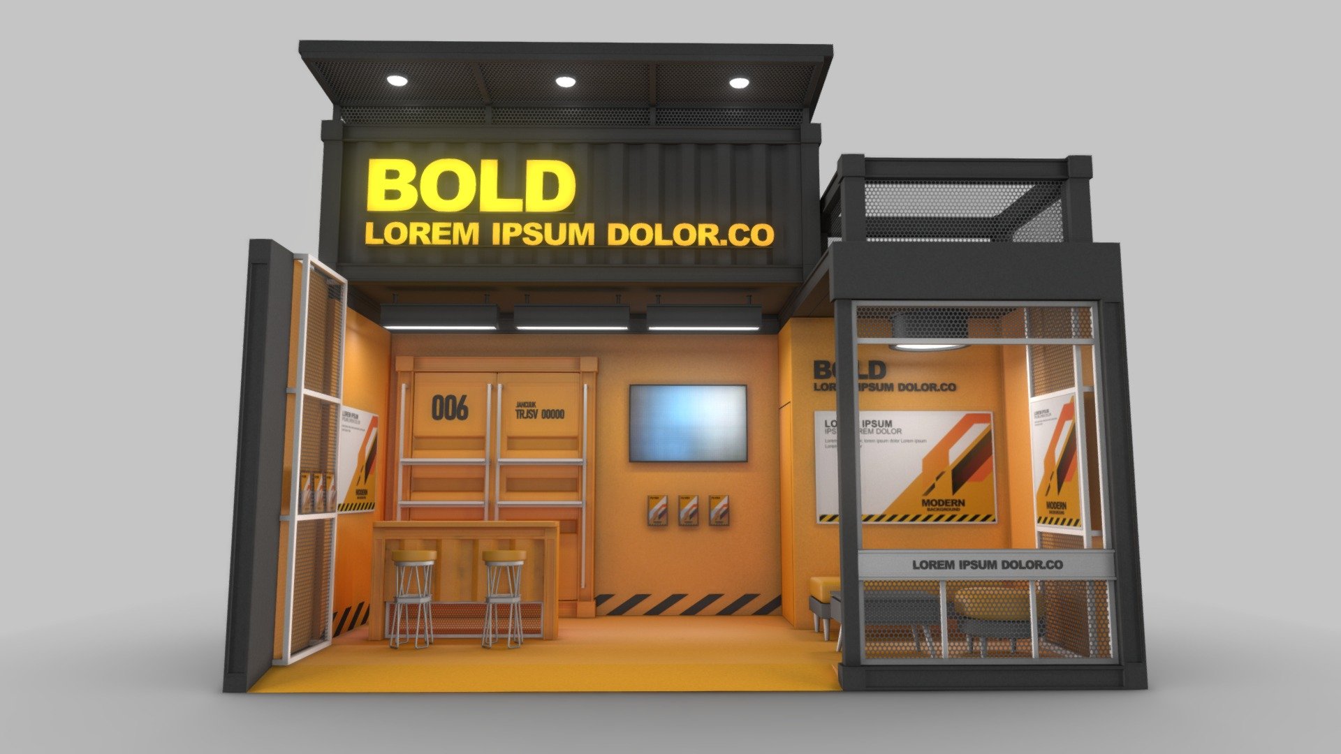 The model made using autodesk 3Ds max 2018 _ V-ray 3.6 renderer

also, save as the model in  Autodesk 3Ds max 2018_Default scanline renderer




Unit: cm

area size: 6x3m_18 sqm

max height: 480cm

Format Files incluede:




Autodesk 3Ds max 2018_V ray 3.6 renderer

Autodesk 3Ds max 2015_Default scanline renderer

Obj format _ Obj standar map (no lighting / shadow) /Obj V ray complete map (embed shadow and lighting)

Fbx format
 - EXHIBITION STAND 006 18 sqm - Buy Royalty Free 3D model by fasih.lisan 3d model