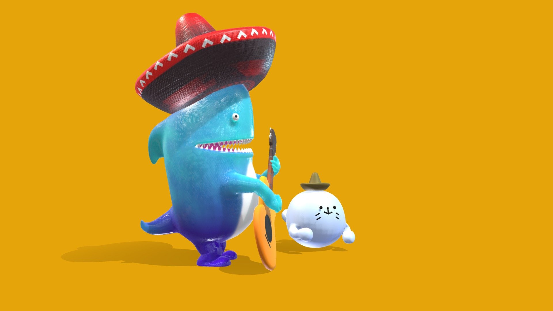 you can see a little animation in the links&hellip;

https://www.tiktok.com/@immgames/video/7212719356638235909?is_from_webapp=1&amp;sender_device=pc&amp;web_id=7089167847411484165

https://www.instagram.com/reel/CqBfeU2rS0-/?utm_source=ig_web_copy_link

With the ai boom, I used Midjourney to create an image, and based on it to make the 3D model, It is made in Maya 2023, the main character is the shark, so its Rigg is more complete than that of the Seal which is basically FK and without many movement options,There is also a bug on the left hand that I didn't know how to fix, the method of space Switch is the same as the one on the right hand which works fine, for some reason the left gives me an error, it's fixed if they change the space Switch from the doll - Duet of singers - Buy Royalty Free 3D model by quetzal16 3d model