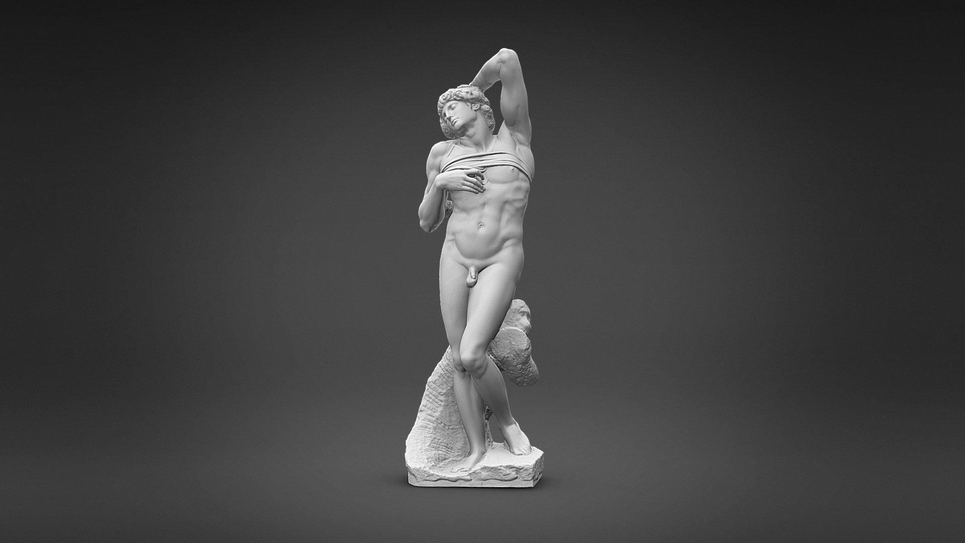 Esclave mourant

Michel-Ange (dit), Buonarroti Michelangelo (1475-1564)

MR1590

Modèle représenté sans la texture.

Commandé en 1505 pour le tombeau du pape Jules II (1441-1513).
Don de l'artiste en 1546 à Roberto Strozzi. Offert par Roberto Strozzi à François Ier. Don d'Henri II au connétable de Montmorency. Placée dans les niches du château d'Ecouen jusqu'en 1632.

PÉRIODE : 16e siècle - période moderne - Renaissance

marbre

DIMENSIONS
Hauteur : 227,7 cm
Largeur : 72,4 cm
Profondeur : 53,5 cm

Musée du Louvre

L'Agence Photo

This is a light 3D model for web display. To use the high quality model contact agence.photo@rmngp.fr

© Rmn-GrandPalais/Reproduction 3D Rmn-GP - Esclave Mourant - 3D model by Rmn-Grand Palais (@francecollections) 3d model