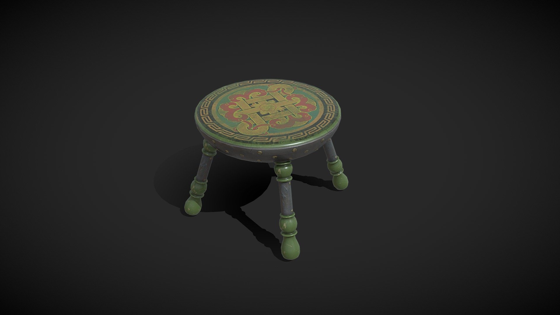 Mongolian style ornate wood table 3d model