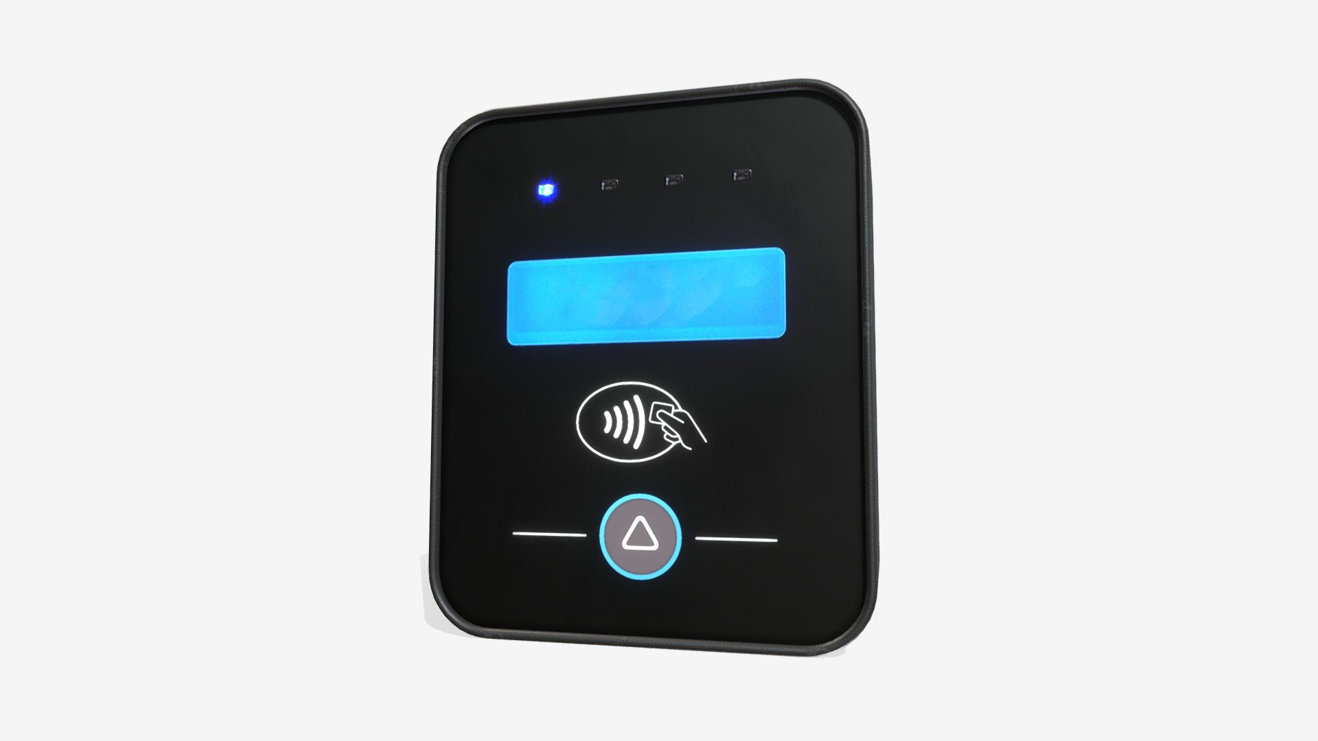A wireless payment terminal with PBR texturing including some slight finger smudges on the screen in the roughness texture 3d model