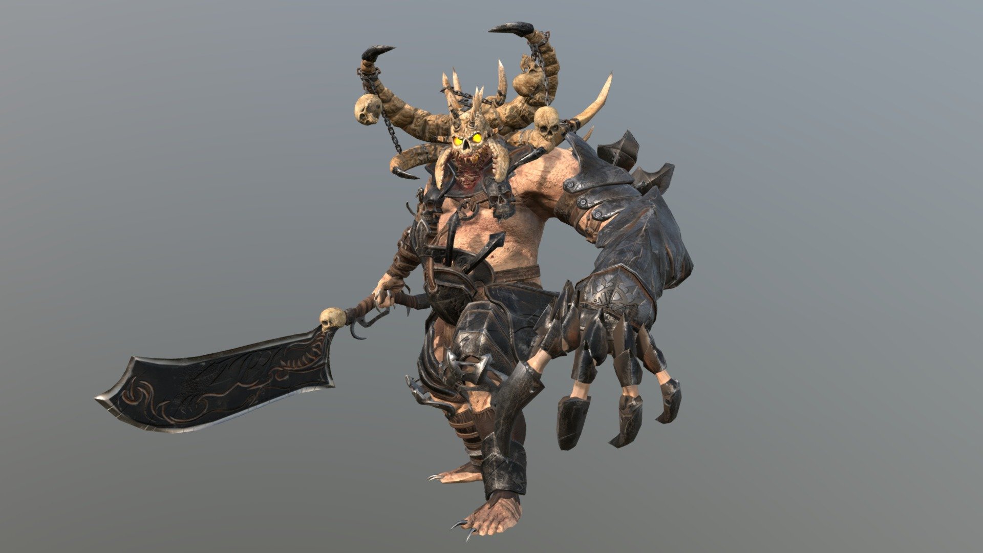 Low-poly model of the character Butcher
Suitable for games of different genre: RPG, strategy, first-person shooter, etc.
In the archive, the basic mesh (fbx and maya)

Textures pack six map 4096x4096 (down to 1024х1-1024)

In the model it is desirable to use a shader with a two-sided display of polygons.

The model contains 24 animations
atack (x8)
walking (x2)
running (x3)
Straif LR (x6)
idle (x4)
death (x2)
rage

faces 40150
verts 42604
tris 80398 - Butcher - Buy Royalty Free 3D model by dremorn 3d model