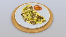 Breakfast for Saturday: Omelette france, food, mushroom, style, augmentedreality, breakfast, 4k, eat, virtualreality, eggs, saturday, onion, tasty, hungry, omlette, digitaltwin, highpoly, zoltanfood