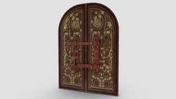 Wooden Door Ornament wooden, ornament, store, maya, unity, lowpoly, substance-painter, gameasset, door, gameready, noai