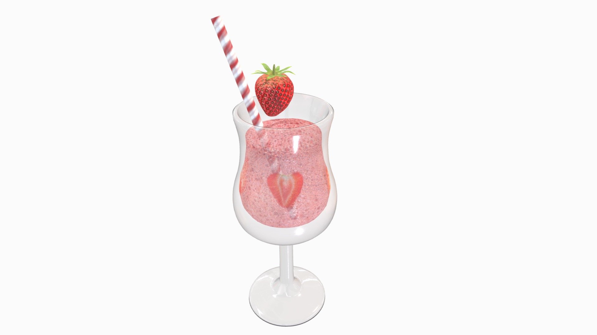 This 3D model was made and UV unwrapped in Zbrush. ZPR project file is available inside the folder.

In Maya project, textures are already set with aiStandardSurface.

FBX file comes with textures embed. Lambert material from Maya. (Albedo + Normal Map + Transparency)

There is a folder apart with UV shape of each 3D model.

UV&amp;Texture size: 1024x1024

The Strawberry leaf and the Fruit , as the Glass and the Cocktail, are not merged in order to give possibility to use separately and easly customize each 3D model 3d model
