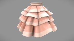 Female High Waist Ruffled Layered Short Skirt short, mini, white, high, , fashion, girls, clothes, skirt, womens, layered, peach, wear, formal, evening, waist, pbr, low, poly, female, ball, ruffled