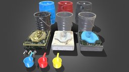 Asian Bathroom PACK bucket, ember, game-asset, water-tap, lowpoly, water-bucket, rzyas, asian-bathroom, squat-toilet, water-dipper, toilet-jongkok, keran