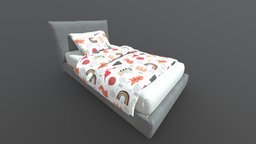 Bed Individual kids, bed, bedroom, boy, ready, furniture, ar, cama, ue, low-poly-model, bedroom-set, unity, girl, lowpoly, bedroomfurniture