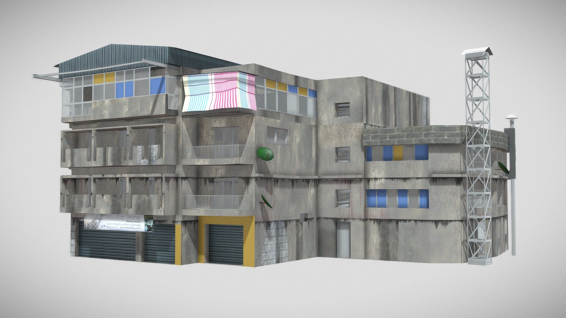 A replica of a real Worker Home located in Beirut, Lebanon. Good for close up props in an animation scene, as well as a game prop 3d model