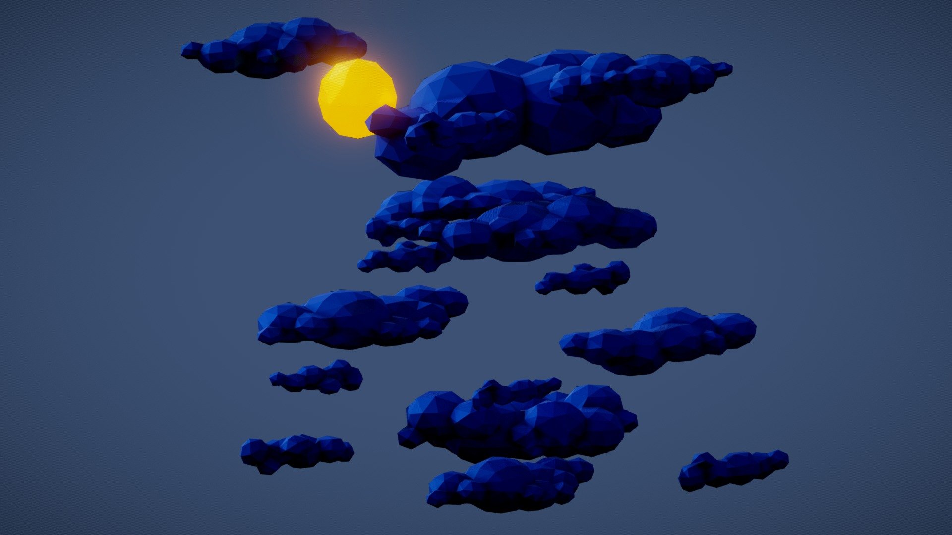 A Low-poly Plane, Rigged and Animnated with proper folds

Clouds are Animated in loopable animation.
They are baked into Shape Keys 3d model