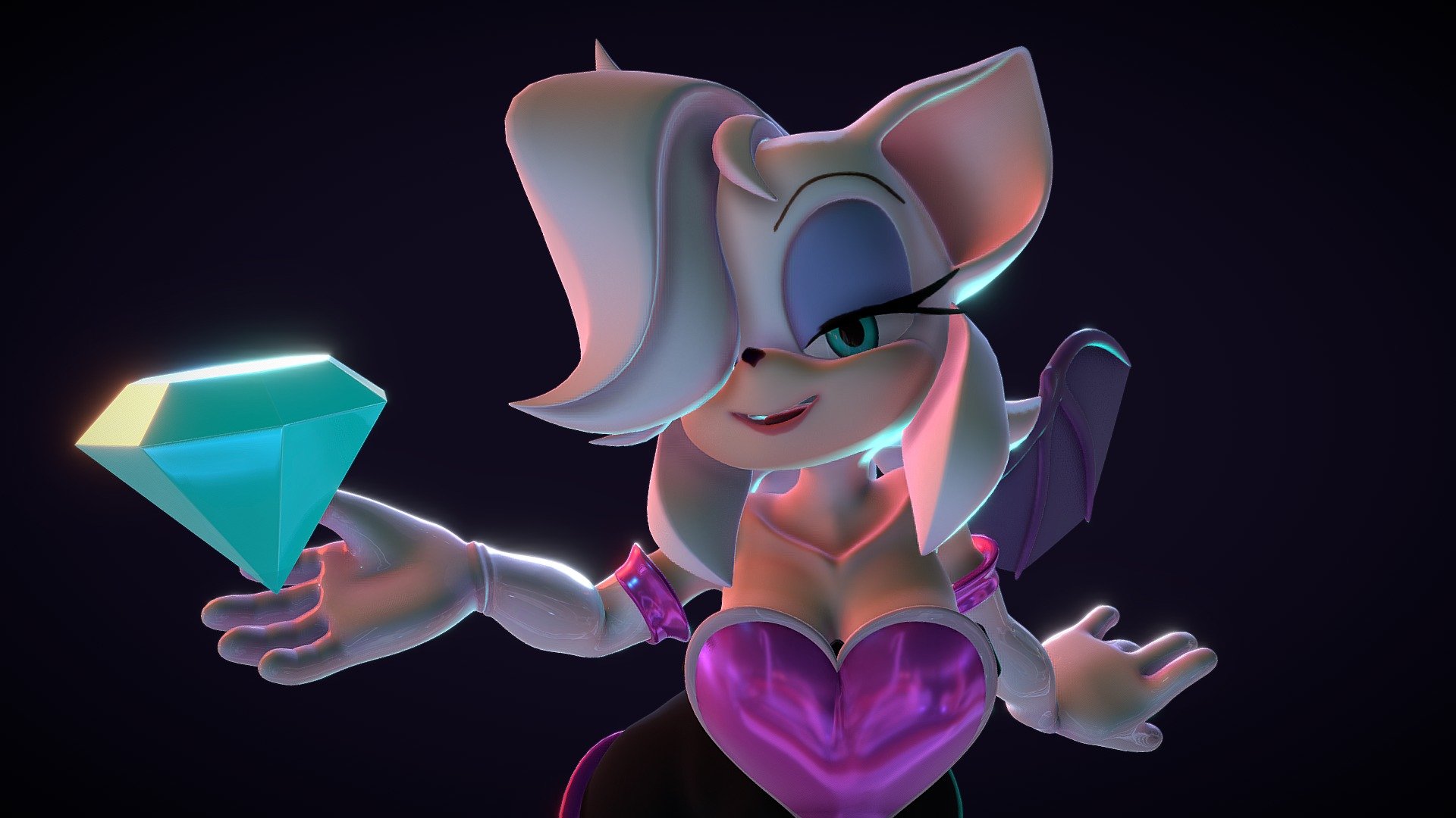 Hi dear friends, long time I don't show live signals here :P

But here I'm, alive! And happy to show you this commission that I made some time ago,  the sexiest character from the Sonic franchise, Rouge the bat, with her Hair Variant, I really like this hair cut, and the style is from the awesome Artist &ldquo;Argento