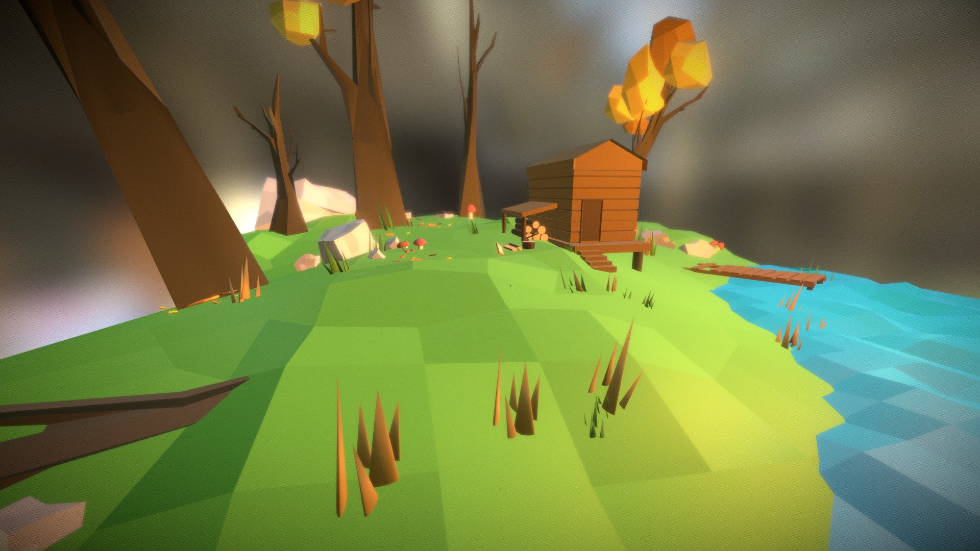 Érdemes ránagyitani! - Low poly - forest, wooden house, lake - 3D model by C59 (@ChrisArchy) 3d model