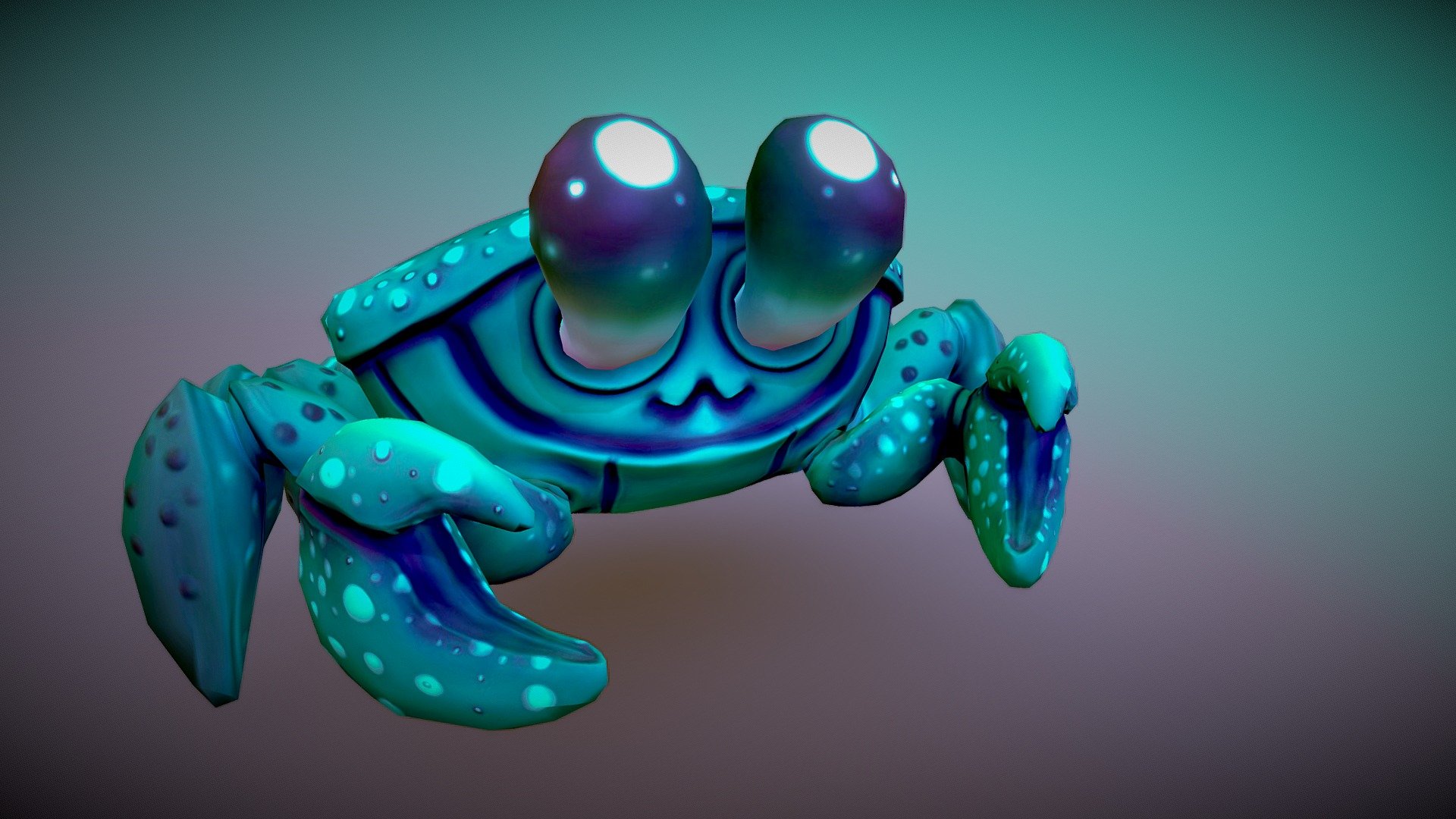 https://www.artstation.com/yunnami
https://www.instagram.com/yunna.mi/
3d model is completely done in 3 days.
1st day - high polygonal model and poly paint
Day 2 - retopology and UV
Day 3 - baking textures, hand paint, visualization

The concept and model are invented and fulfilled by me

 - Little gobbit-eyed crab - 3D model by yunna.mi 3d model