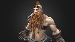 Dwarf Blacksmith leather, hammer, dwarf, beard, boots, blacksmith, battle, belt, braids, shoulderplate, substancepainter, character, blender, zbrush, stylized, fantasy, 162m