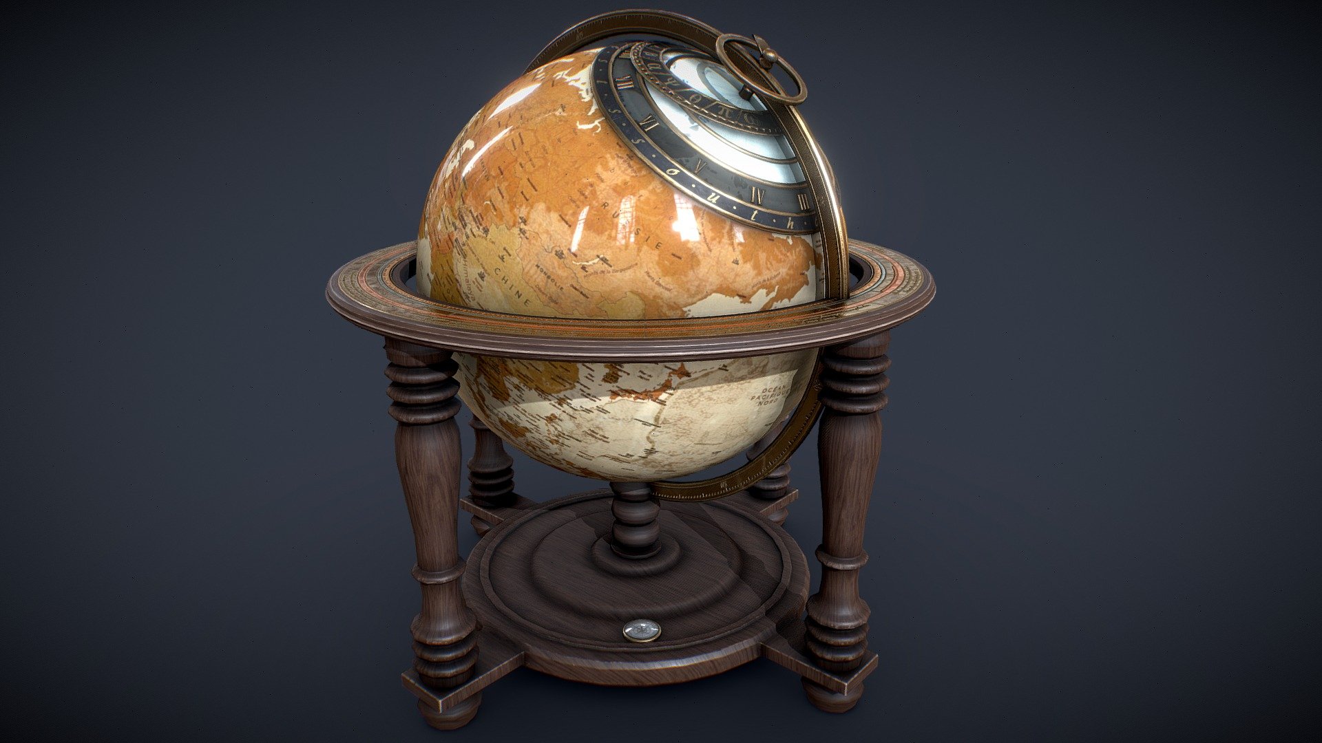HI everyones! This was the first asset made for a personal project of a victorian scenary. This is world map (that you could open in theory to hide some bottles of wines) which will be placed in a desk room 3d model