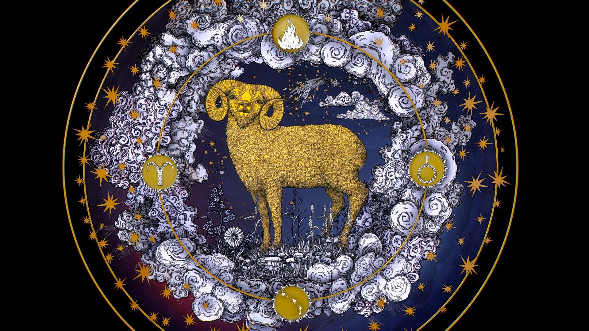 Cartoon Parallax Constellation Zodiac Sign Aries - Handmade textures of high quality 4000/3000/2000 - author's style. 3dsMax file included 3d model