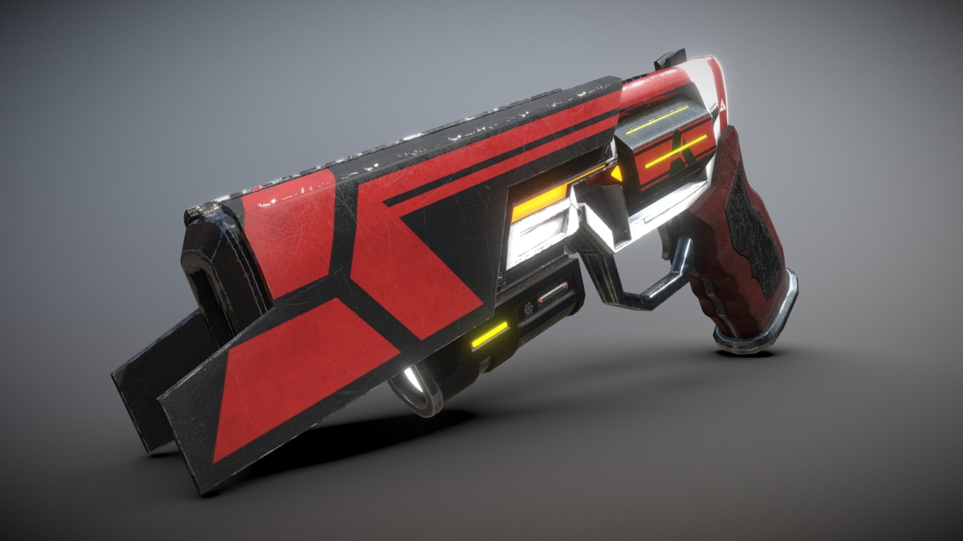 A SciFi Revolver of my own design. I've incorporated aspects from some of my favorite fictional weapons such as the Blade Runner blaster, Halo 3: ODST's magnum, and the hand cannons from Destiny. This is the &ldquo;Arena