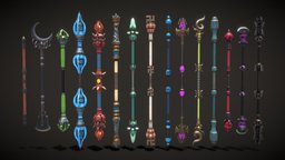 Fantasy Indian Staff Set 04 set, staff, game-ready, fentasy, weapons, magic