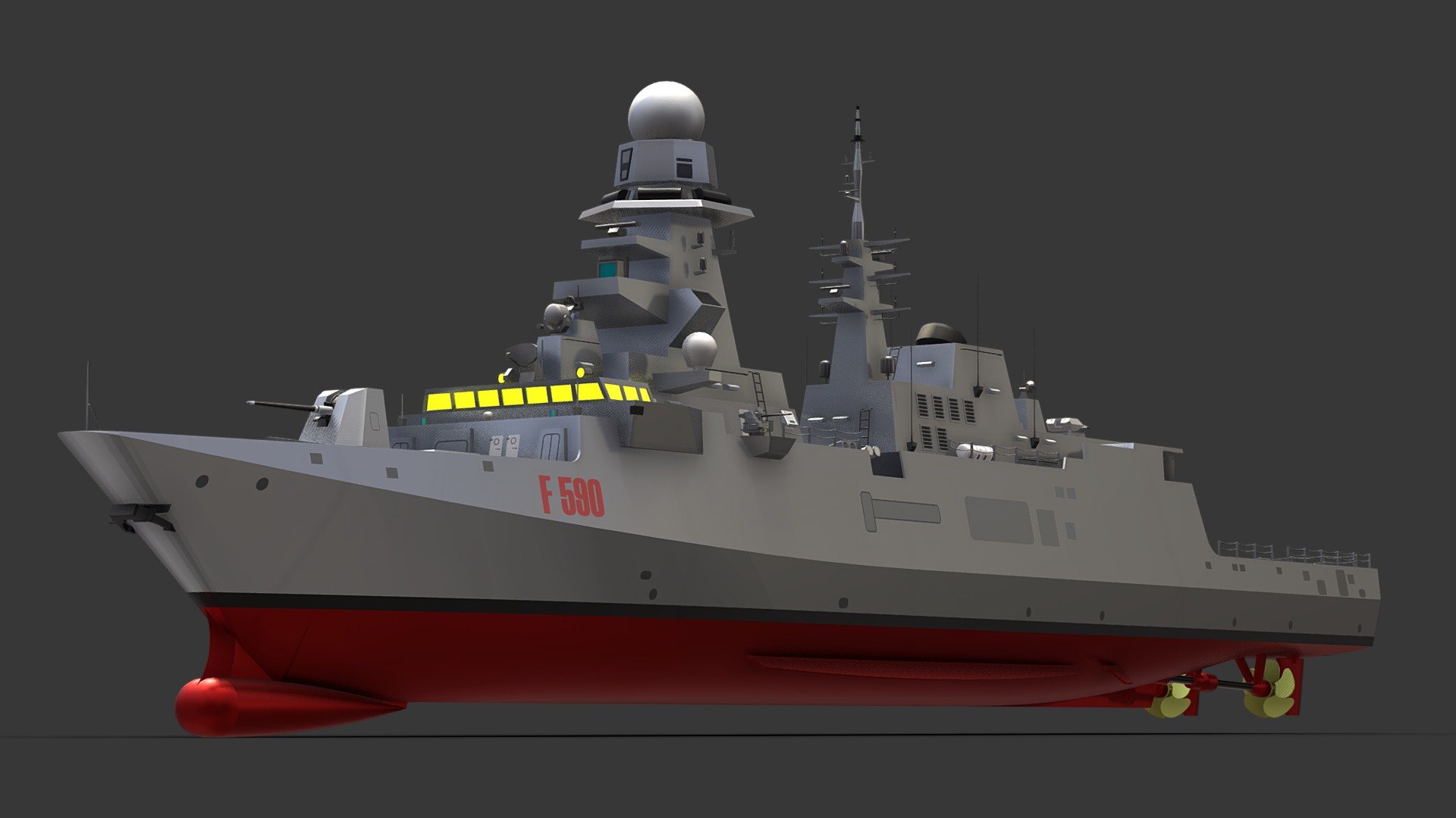 Carlo Bergamini (F 590) is a Carlo Bergamini-class frigate of the Italian Navy. Which in turn were developed by the FREMM multipurpose frigate program - Fregat Begamini Class - FREMM - Buy Royalty Free 3D model by NA3dmodel 3d model