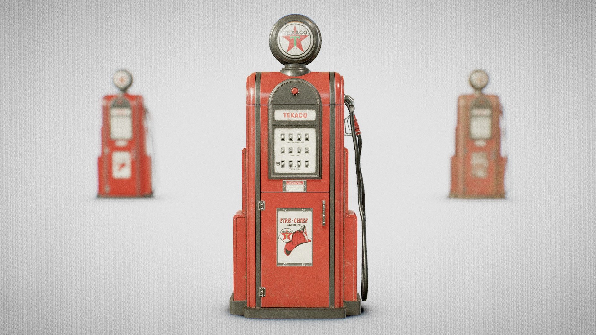 3D models of a vintage Texaco gas dispenser created using reference pictures.

3D Models:





Modeled with Blender 2.80 Beta.




Lowpoly (4K verts) and Highpoly (7K verts).




BLEND, FBX, OBJ, STL and DAE formats.



Textures:





Created with Substance Painter.




3 Texture Packs (Clean, Used and Dirty).




4K 8-bit PNG format.




PBR Metal/Roughness standard.


 - Gas Pump - Texaco 60's (Clean, Used and Dirty) - Buy Royalty Free 3D model by Fabio Orsi (@fabioorsi) 3d model