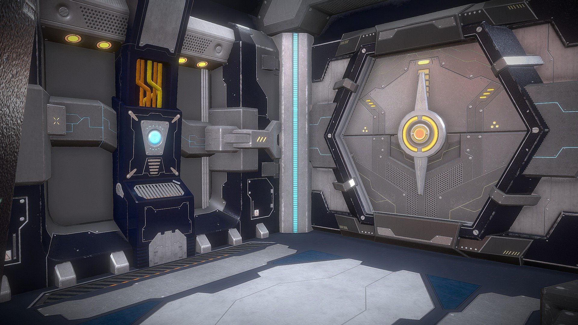 Sci-fi room, the objects can be pieced together, and the door has opening and closing animations.

Sci-Fi Floor (Central Lift) is available in our shop if a floor lift is required.




Total Polycount: 6036 Triangles

Texture format: png

Texture size:

Main Room: 4096x4096

Air Vent: 2048x2048

Albedo, Base Color, AO, Normal, Specular, Emission

Animation count: 2 (open、close)
 - Sci-Fi Room Pack Ver.1 - Buy Royalty Free 3D model by Experience Lab Art (@Experience_Lab_Art) 3d model
