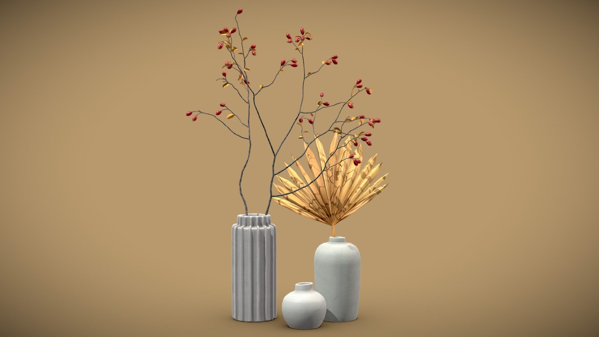 White Ceramic Vase

The pleasing shapes of this set of Vases decorated by dry tropical leaves will bring a nice aesthetic touch to your indoor renders.

Model is optimized for subdivision.

4k Textures




Vertices  44 280

Polygons  38 401

Triangles 76 004
 - White Ceramic Vase - Buy Royalty Free 3D model by AllQuad 3d model