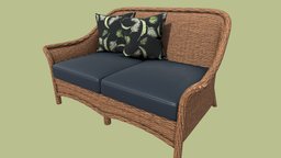IRA 2 Seater Sofa sofa, leather, pillow, rattan, furniture, vr, ar, recliner, ira, sofa-interior, sofa-furniture, blueleather, rattan-furniture