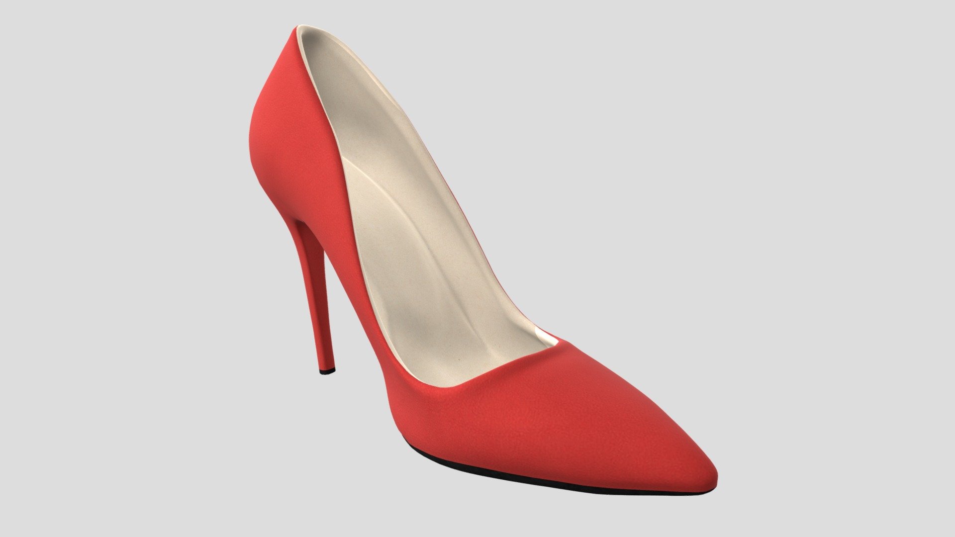 The 3D model is a 3D scan of a high heel. It is cleaned up and optimized in Zbrush. It is Zremeshed in Zbrush and has a UV-Map with texture. 
he areas of the UV map are separated so you can easily replace the texture in Photoshop by using the magic wand tool 3d model