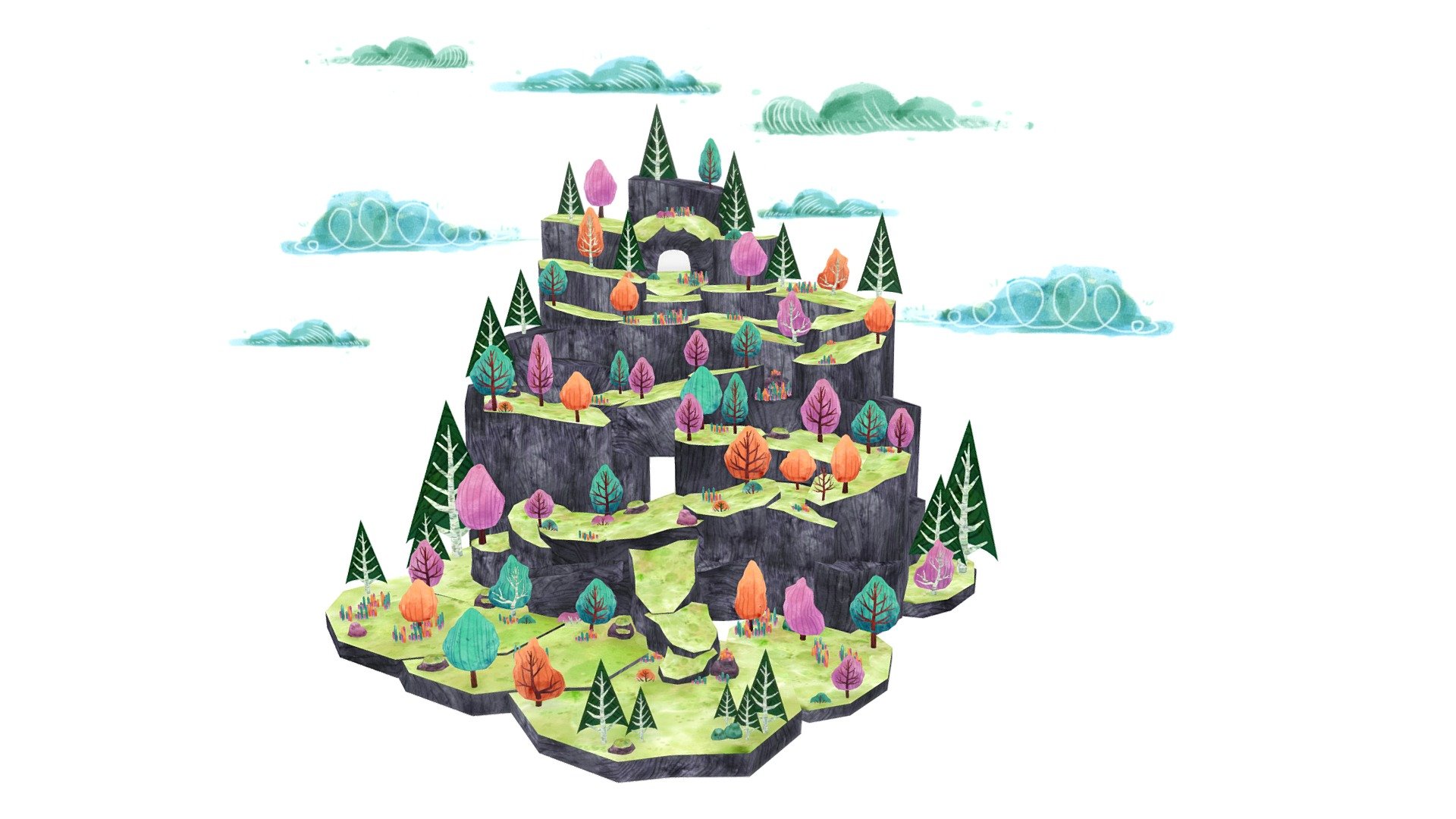 Here is a snippet of our upcoming game for university! I really wanted to explore watercolor texturing finally after seeing so many beautiful works done with that technique 3d model