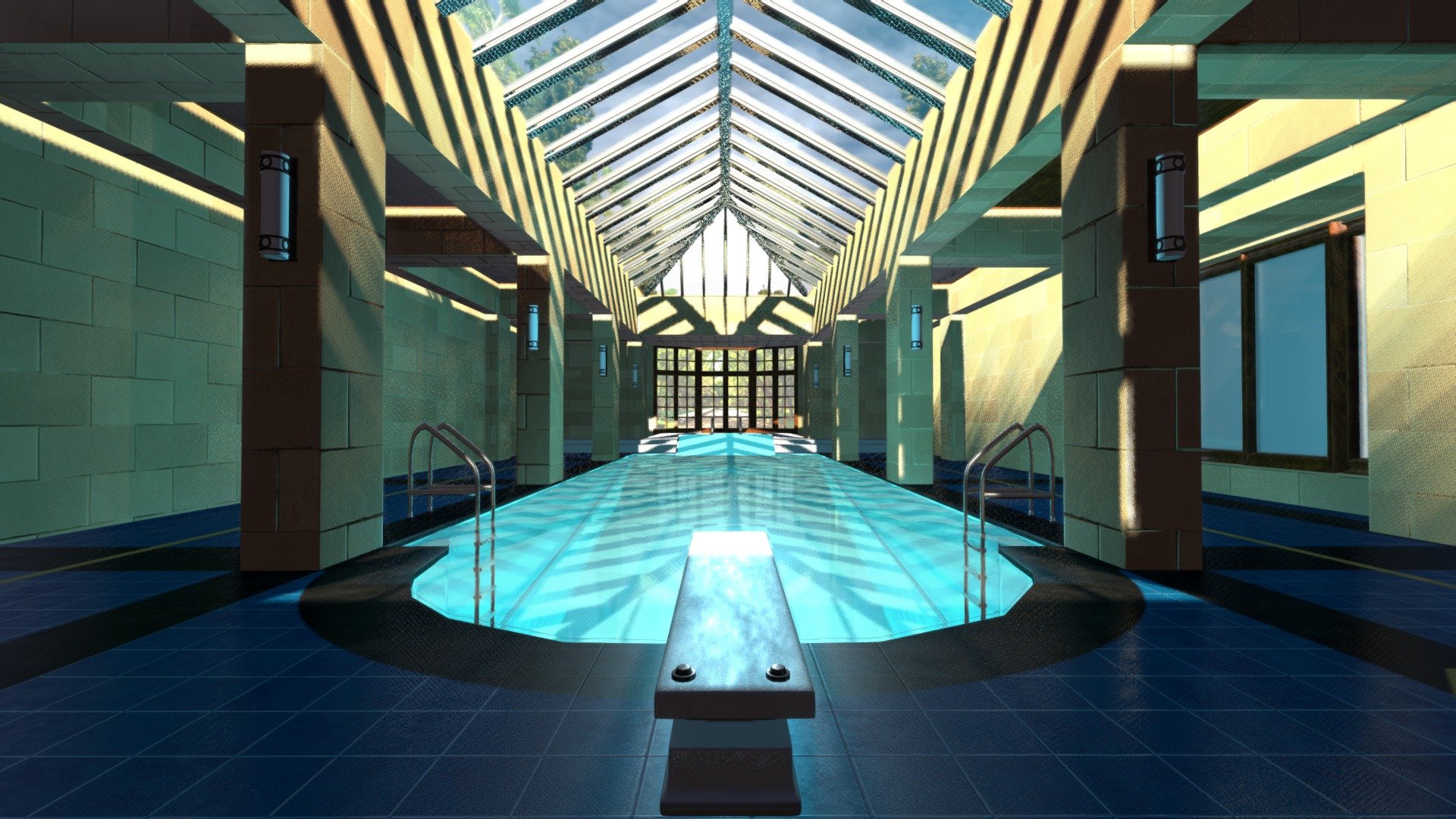 This is a swimming pool scene made from scratch, all the 3d models and materials are made all by miself, if you wish to download the scene for one of your own projects just let me know and i'll give it to you, hope you like it! - Swimming Pool 3D Scene - Download Free 3D model by IPfuentes 3d model