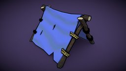 Stylized Tent tent, cloth, stick, painted, rope, outline, torn, colorful, ue4, ripped, unrealengine, unrealengine4, vibrant, godot, handpainted, unity, cartoon, asset, game, lowpoly, low, poly, gameasset, wood, stylized, simple, hand, ue5, unrealengine5