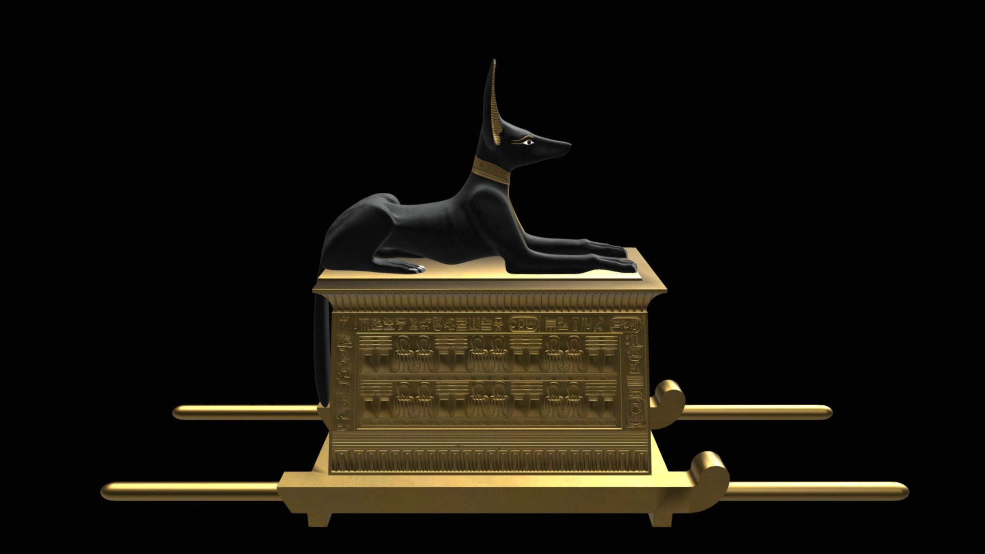 &lsquo;'It is I who hinder the sand from choking the secret chamber, and who repel that one who would repel him with the desert flame. I have set aflame the desert, I have caused the path to be mistaken. I am for the protection of the deceased.'&lsquo;, magic formula from Tutankhamun tomb, intended to protect the deceased pharaoh.

3D model of the Anubis shrine. The Anubis shrine was found behind the unwalled entrance which lead from the Tutankhamun burial chamber to the treasury. 

Jackal statue and shrine are modeled in Blender 3.0, while eyes and collar are sculpt in Zbrush. Texturing in Blender 3.0. Rendering in Blender Cycles.  

Photographs of the artifact were used as reference in modeling - Anubis shrine - 3D model by Virtual_Box (@predragjo) 3d model