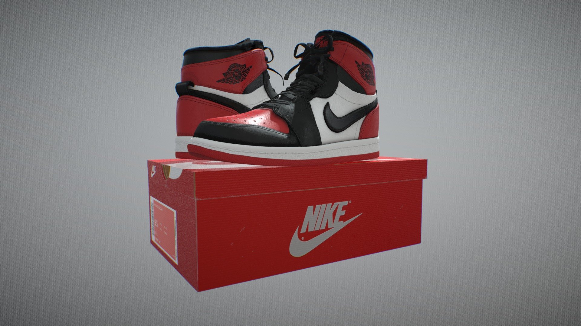 The Air Jordan 1 Retro High OG Bred Toe.

This version was made by using and modifying makoto's AJ1 asset and samplemem's Nike Shoe Box asset 3d model