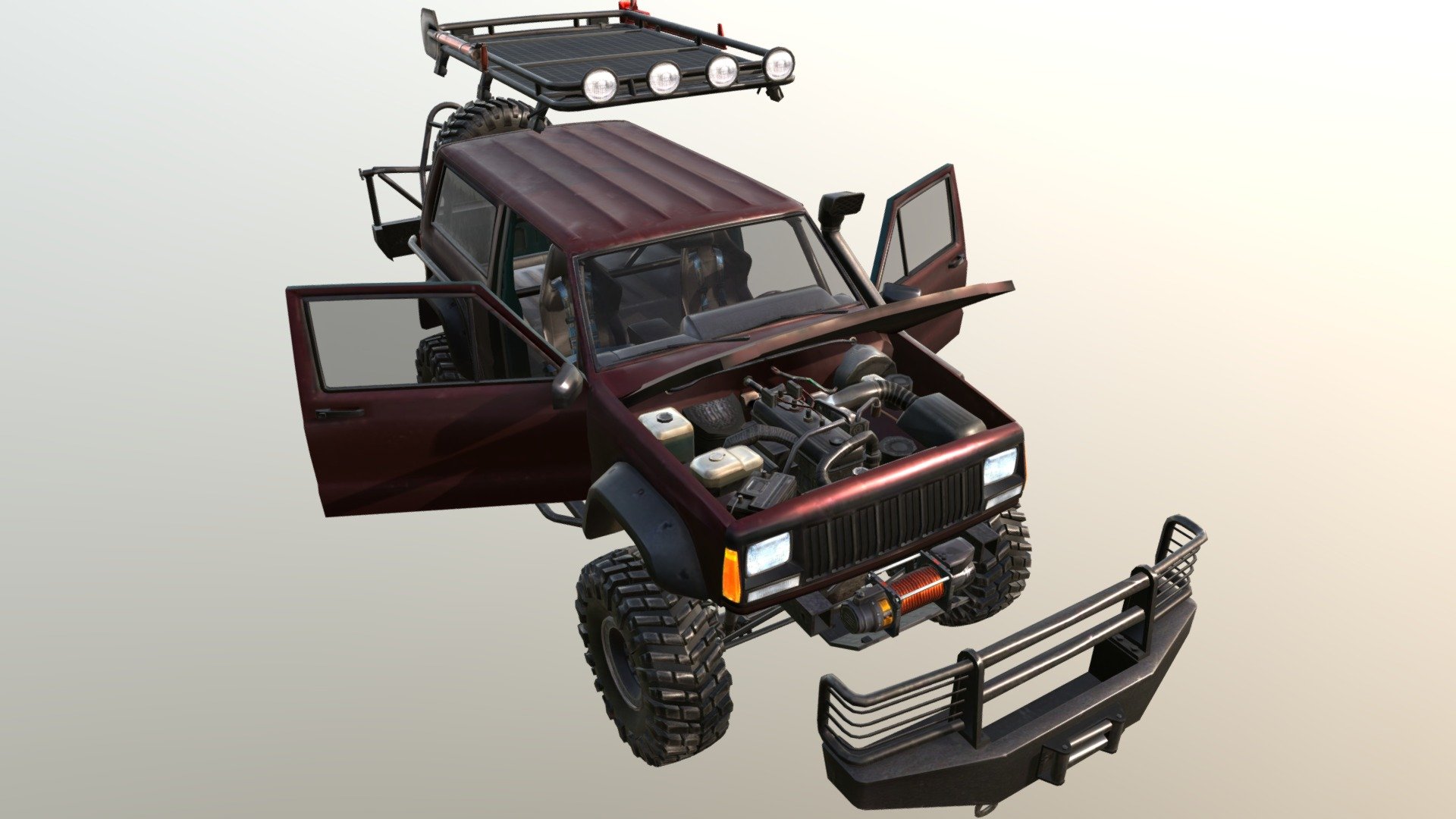 Package Contains a Car with fully textured interior and open-able doors, Bonnet etc. Ready to use in Your game. This model has 3 LODs so it can be used for PC and mobile projects.
Perfect for Third Person Games or any other Car Destruction Games.

Our Real Car 8 and Real Car 8 separated parts are same models.

LOD Details:

Model has 3 LOD's:

-LOD0: 55606 tris
-LOD1: 33608 tris
-LOD2: 11257 tris




Materials using PBR Unity Standard shader. Albedo, metallic, smoothness, normal and occlusion textures included.

Car only using one single Atlas PBR Texture.

Car using Three Materials Body,Glass,Mirror.

Emissive texture for lights included.

Model is properly scaled and aligned along Z-axis.

Fully textured Interior.

Separated four wheels,

Separated steering wheel and dashboard pointers. Ready to animate.

Separated glasses.

Separated doors. Ready to animate.

Separated Front, Back and Upper Guards.

Separated Back Wheel.

Separated Bonnet.
 - Real Car 8 Separated Parts - 3D model by Maker Games Studios (@MakerGamesStudios) 3d model