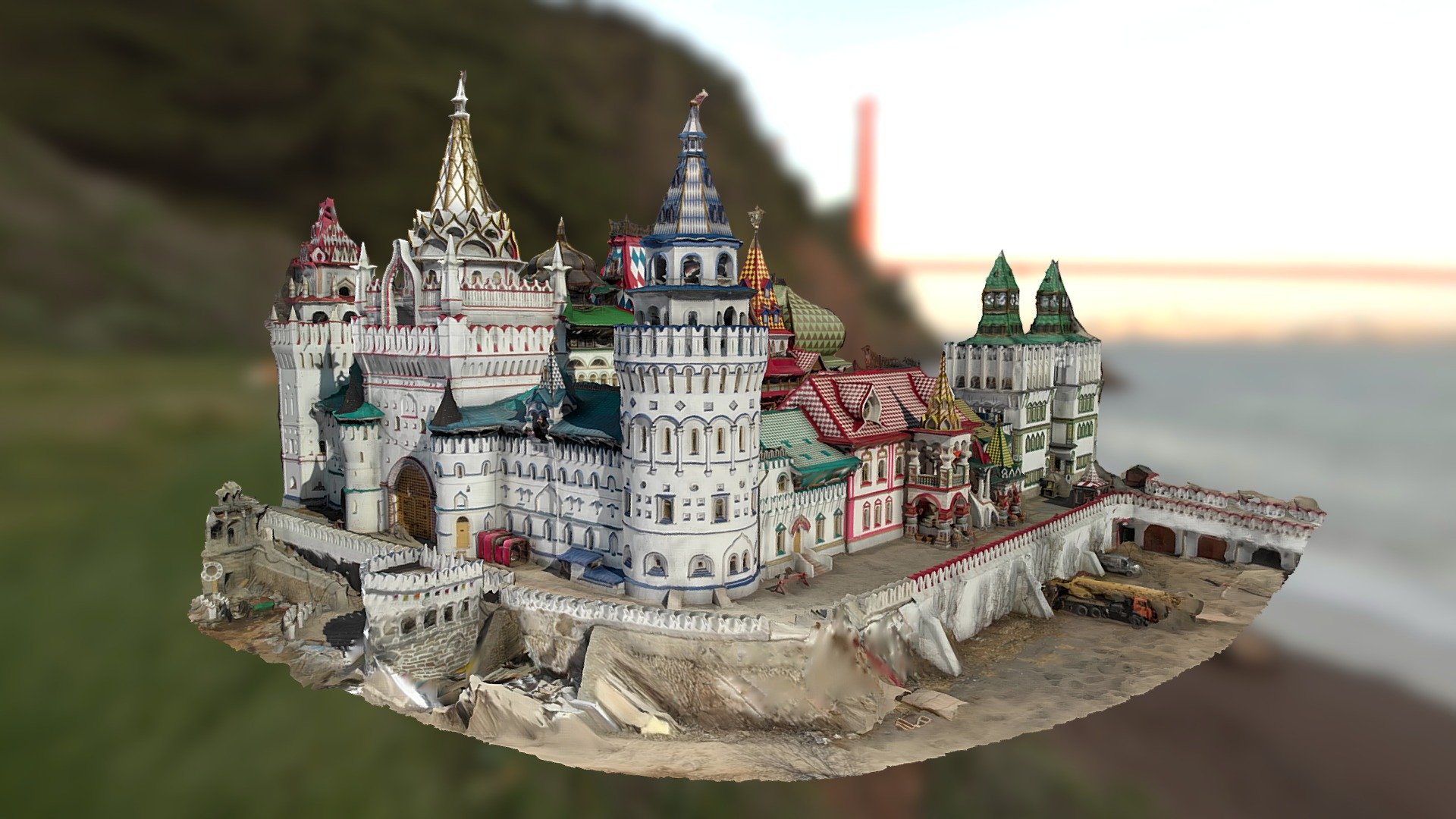 Photogrammetry of the Izmailovo Kremlin
Russia, Moscow, Izmailovo

The Izmailovo Kremlin is a cultural, commercial and entertainment complex in north-east of Moscow built in the years 1998-2007. It is a wooden building, stylized for Russian architecture. the complex have seven museums and exhibition grounds: the Museum of Russian Folk Toys, the Museum of the Founding of the Russian Navy, the Museum of the History of Russian Vodka, the Museum of Bread, the Museum of Chocolate, the Museum of Miniatures - &ldquo;World History in Plasticine,