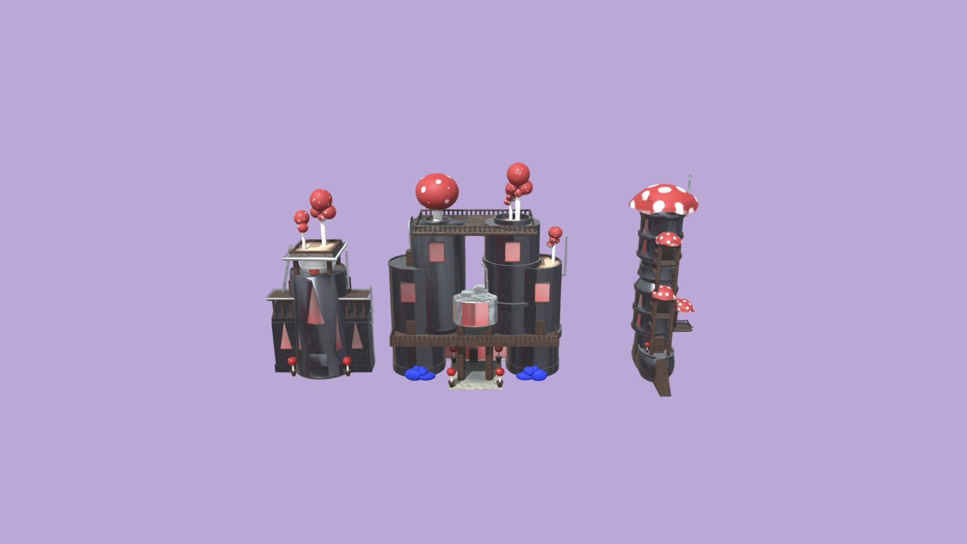 Futuristic Mushroom houses - 3D model by KaraAnneMarieOrr 3d model
