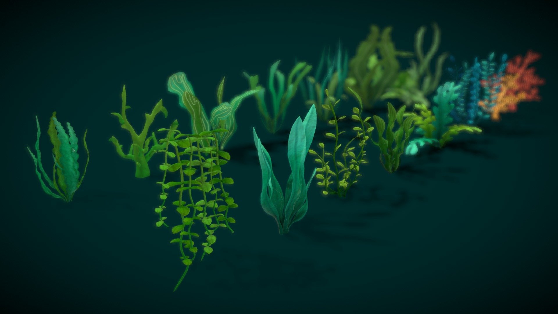 This is Cartoon Seaweed 10 is now available with animation for some coral!
As its name, this asset is extensively packed for easy creation of complex underwater environments.
All elements help you to create a colorful world for an aquarium game, fishing game, or simply decoration item in your social game! 
Pack contains 16 +prefabs, easy to customize your own forest of underwater plants. In detail, the model is attached as below: 
- Seaweed : 16+ types in the 100+ variations 
-  Atlas texture with size 2048/2048 
-  Geometry: +Triangles: 108161 +Polygons: 57461 +Vertices: 55876