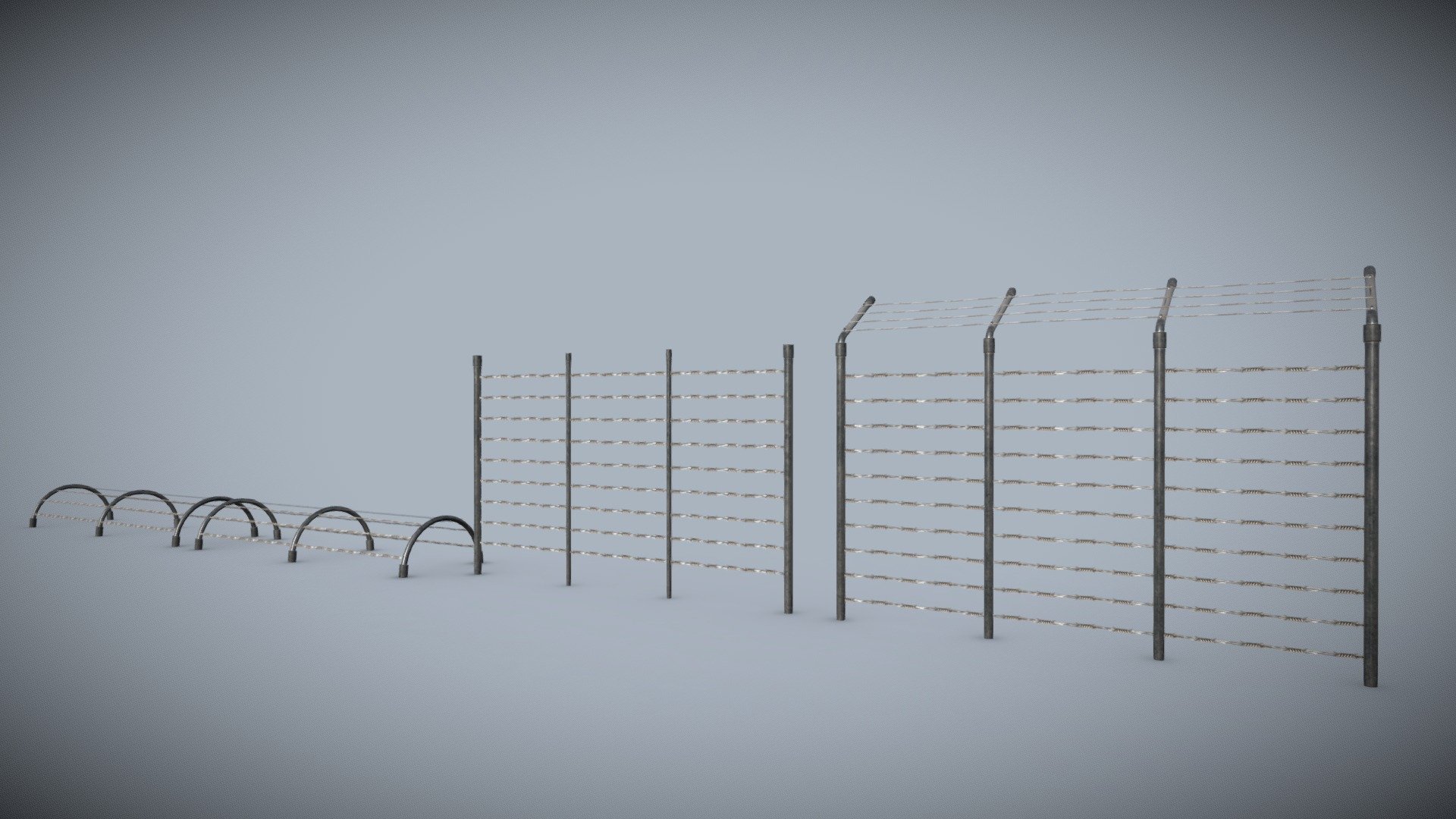 Chain link fence, wire mesh fence, diamond mesh fence. 1 Polygons 746 Vertices 794 2 Polygons 262 Vertices 272
3-4 Polygons 459