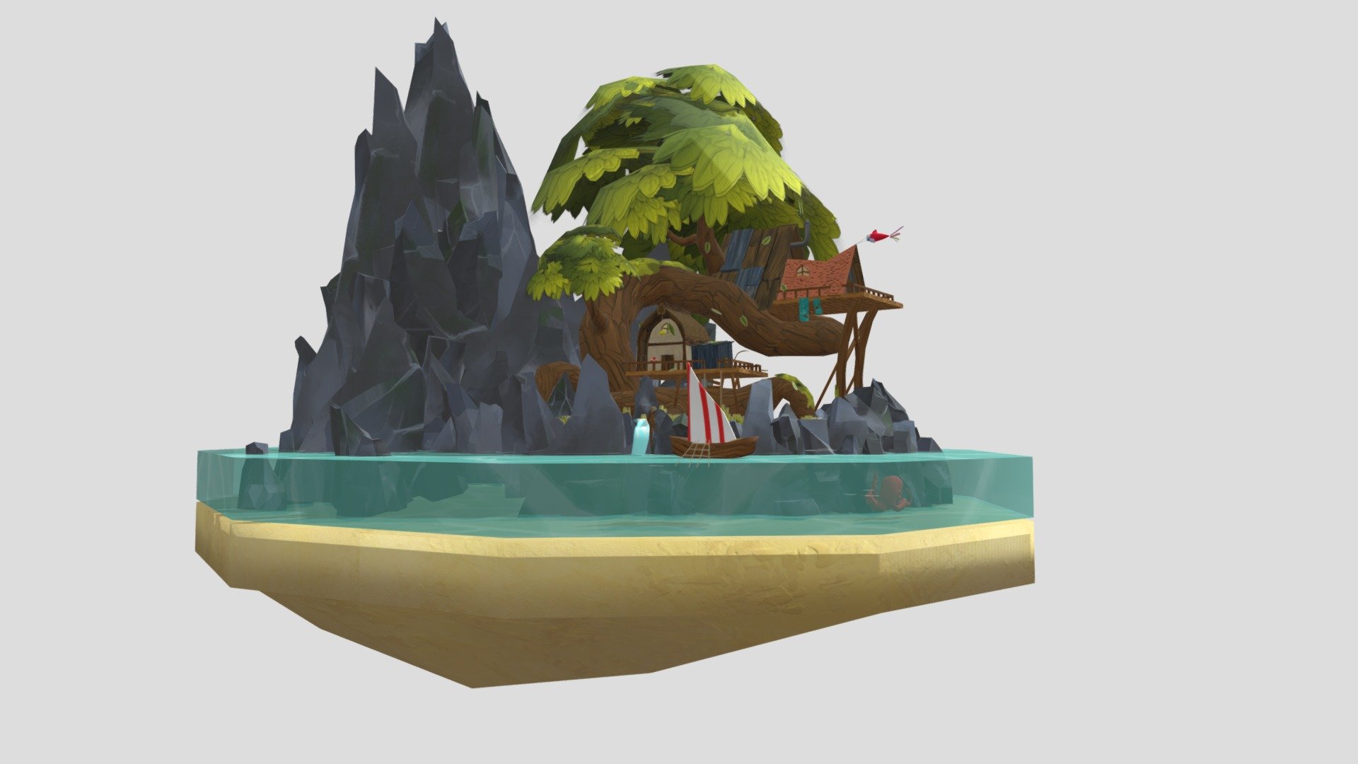 Here is the result of a school project. It was necessary to make a 2D concept then reproduce it in 3D here is what that gave.
All the modeling is done on Maya, the textures are done with Photoshop by hand. There are also some textures made with Substance Painter.